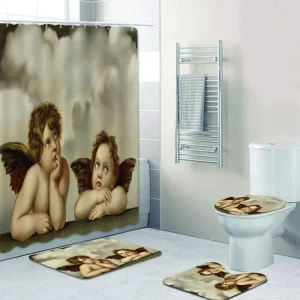 classic cherubs cloud shower curtain set