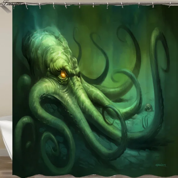 Green Octopus 3D cartoon shower curtain