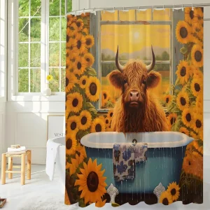 funny cow with sunflowers shower curtain