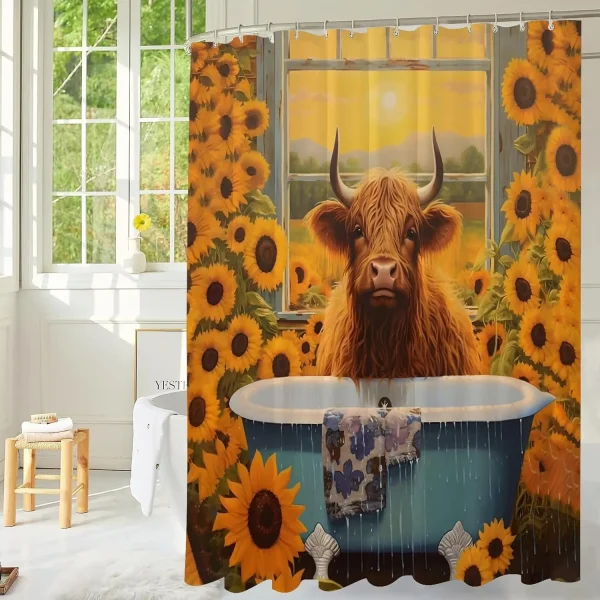 funny cow with sunflowers shower curtain
