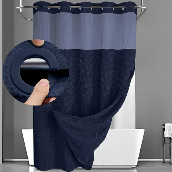 Blue Waffle Hookless Shower Curtain