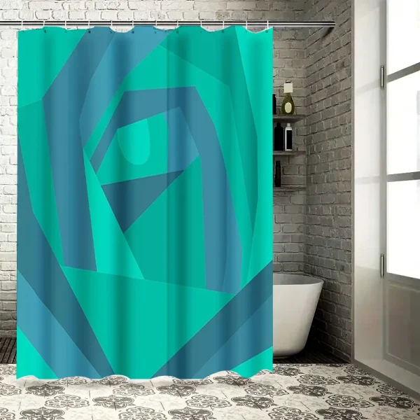 teal geometric abstract shower curtain design