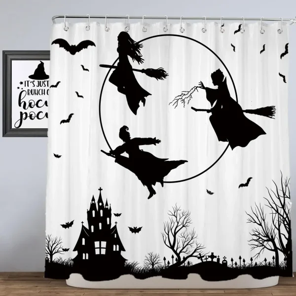 Witches on Broomsticks Silhouette Halloween Shower Curtain