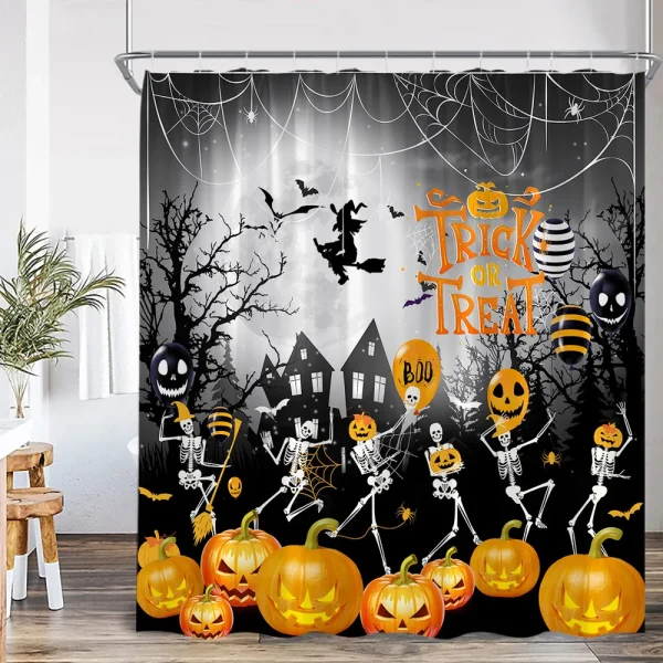 Trick or Treat Skeletons Halloween Curtain