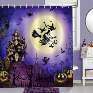 Witch & Haunted Mansion Halloween Shower Curtain