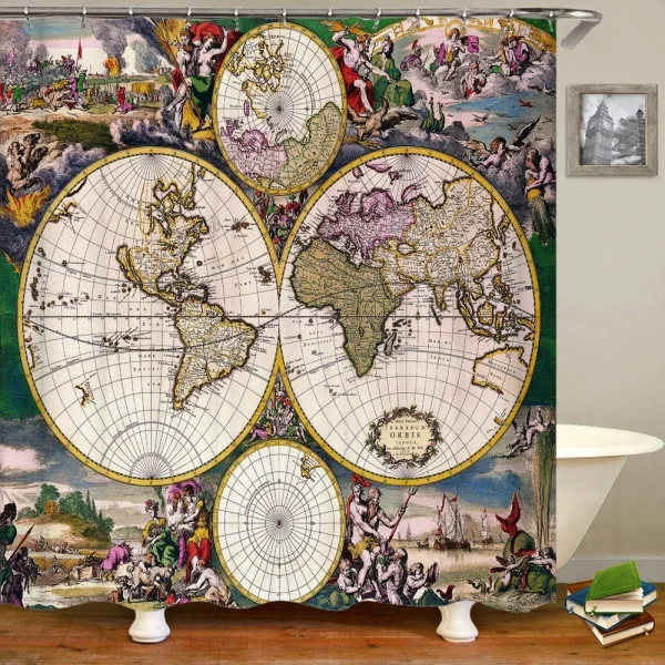 retro vintage world map shower curtain