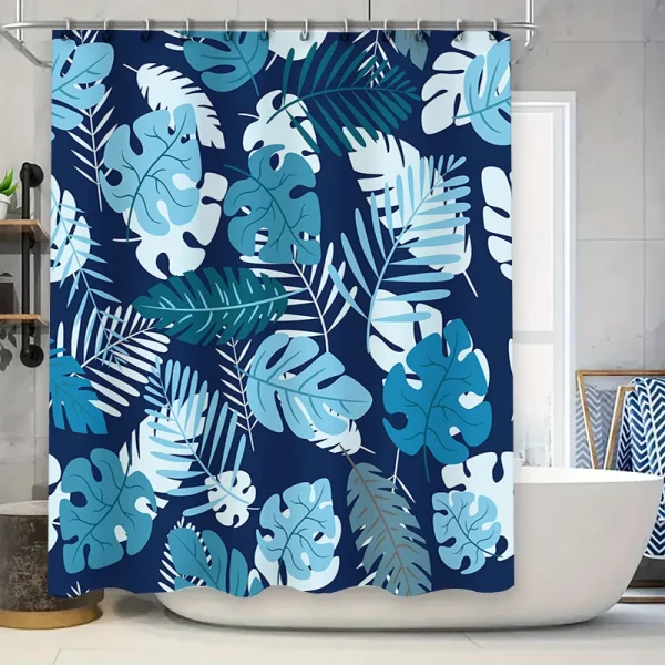 blue tropical leaf shower curtain