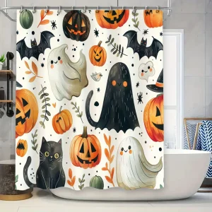 Cute Halloween Ghost Pumpkin Shower Curtain