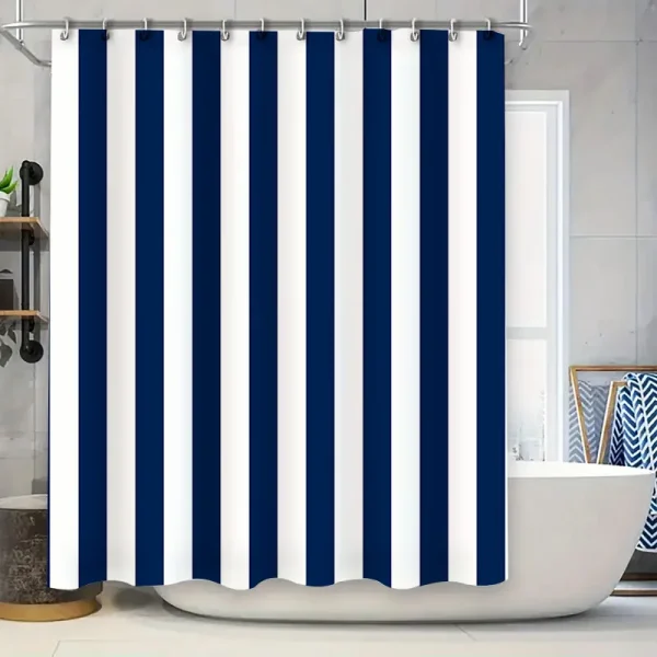 navy blue stripe shower curtain