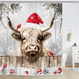 christmas highland cow curtain