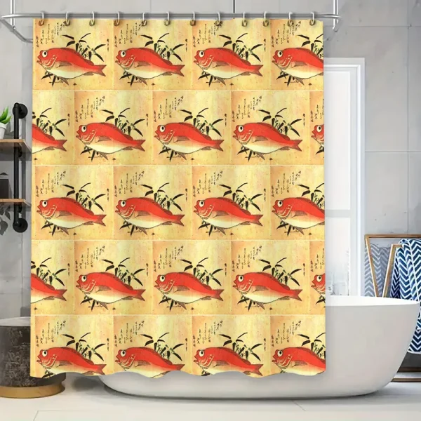 Stylish red fish pattern shower curtain