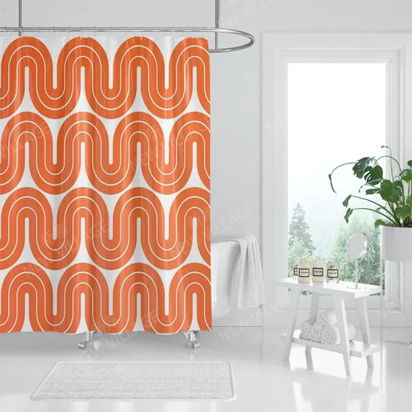 Long Orange Retro Wave Shower Curtain