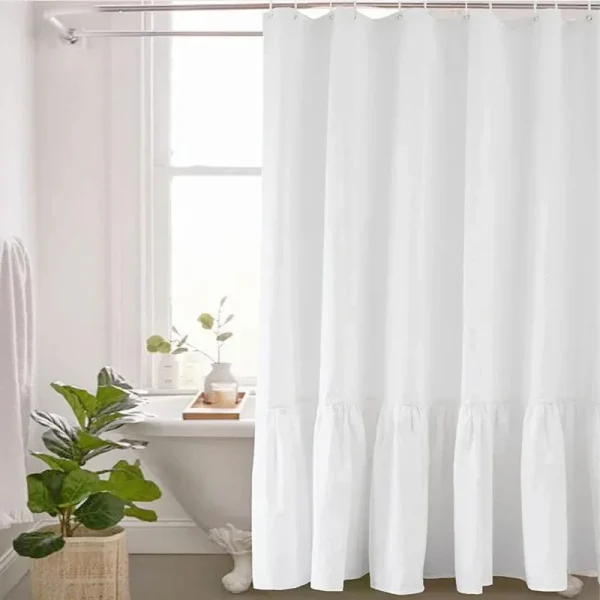 white farmhouse ruffle shower curtain