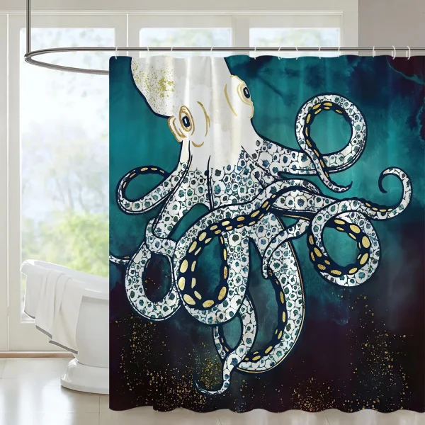 Octopus in Teal Water shower curtain
