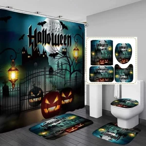 haunted gate halloween shower curtain set