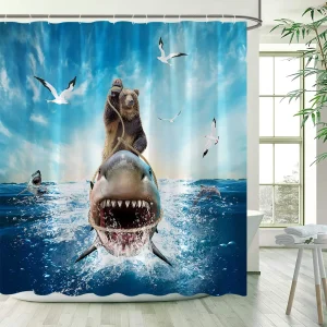 Funny Bear on Shark shower art