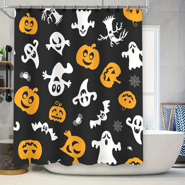 Pumpkin and Ghost pattern shower curtain