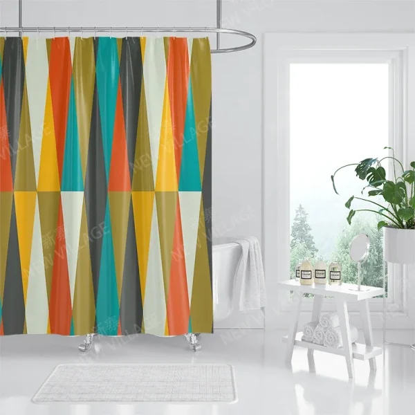 Retro Geometric Shower Curtain Multicolor Triangles