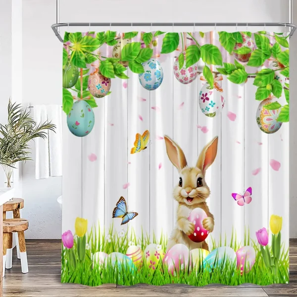 Easter Bunny Shower Curtain colorful eggs
