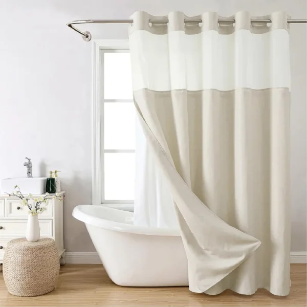 hookless beige color block shower curtain