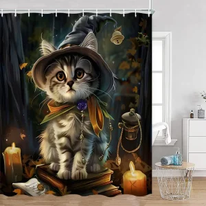 Cute Cat Halloween shower curtain