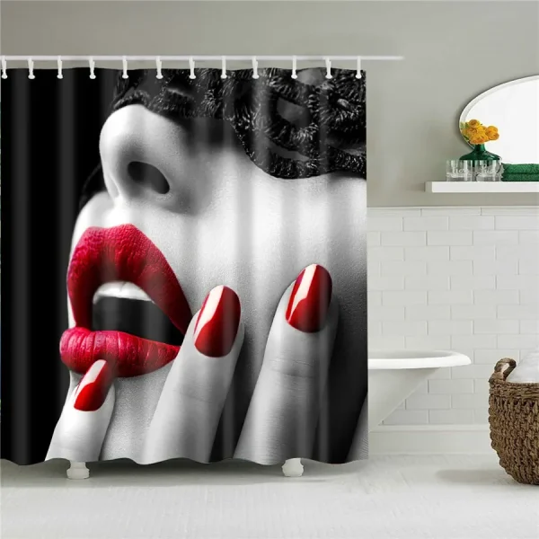 Red Lips and Nails Women Life Art shower curtain
