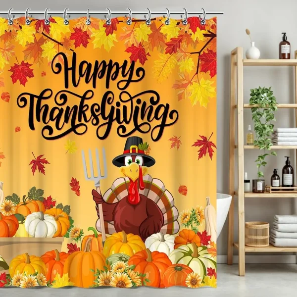Happy Thanksgiving Turkey & Pumpkin Shower Curtain
