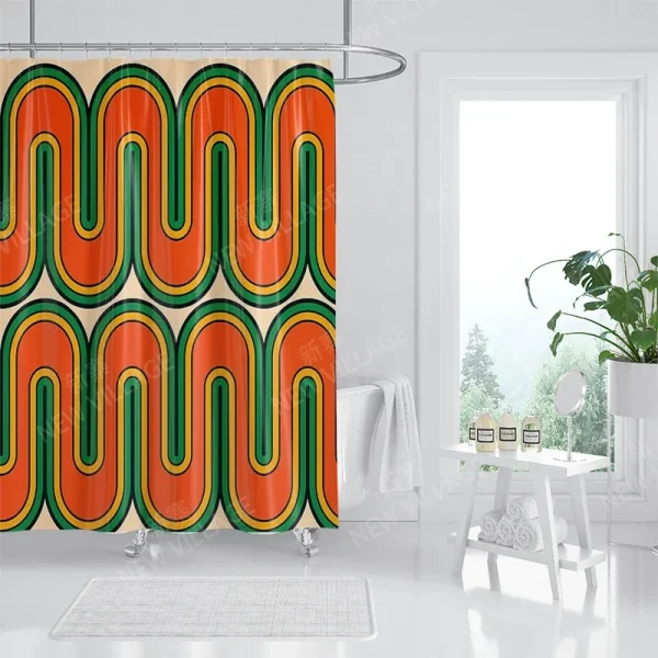 Retro Orange & Green Geometric Shower Curtain