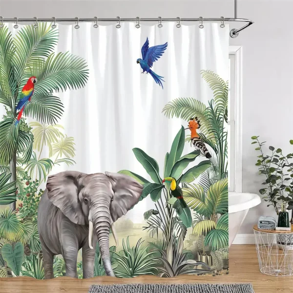 Elephant & Tropical Birds Jungle Shower Curtain