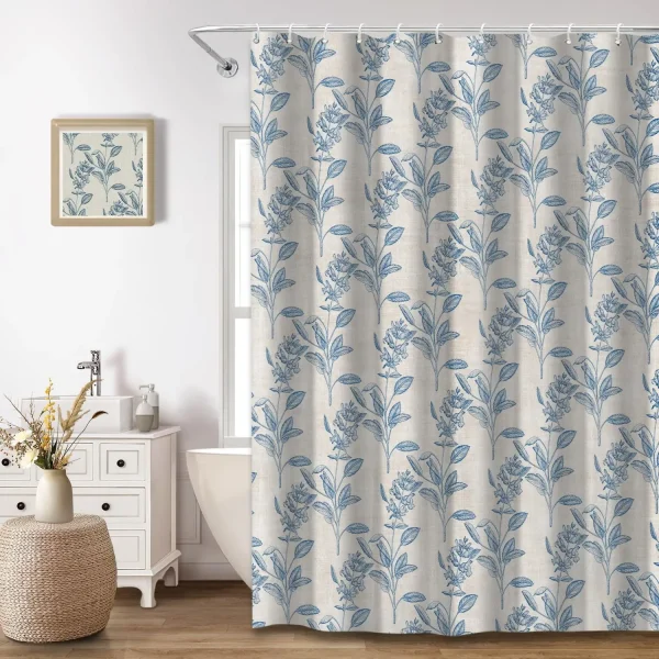 blue botanical floral shower curtain