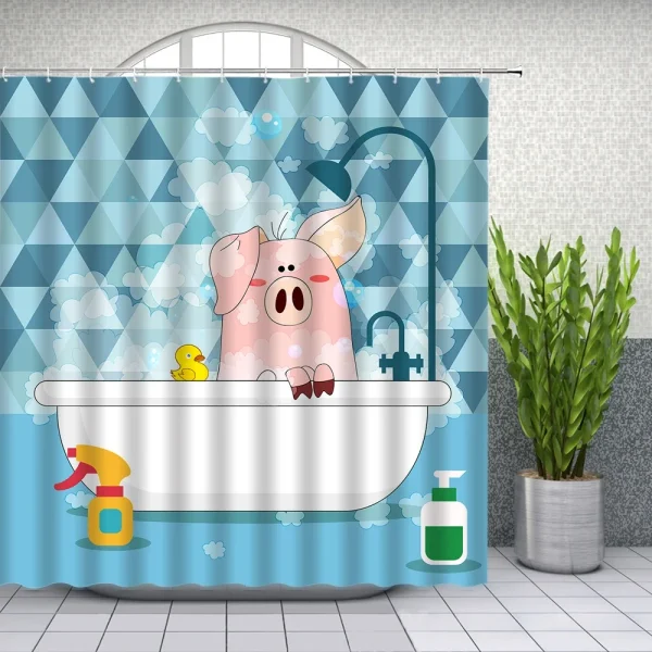 Funny Bathing Cartoon Animals shower curtain