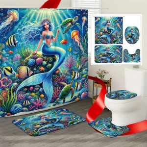 Colorful Mermaid Shower Curtain Set