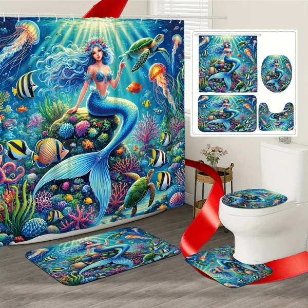 Colorful Mermaid Shower Curtain Set