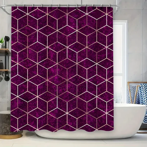 purple geometric cube shower curtain