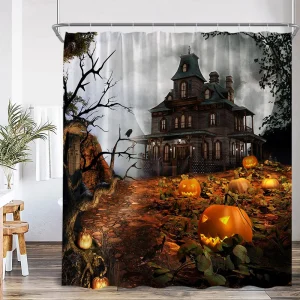 haunted mansion pumpkin shower curtain