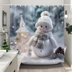 White Smiley Christmas Snowman curtain