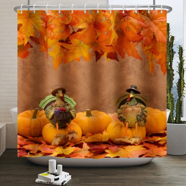 Harvest Turkey & Pumpkins Shower Curtain