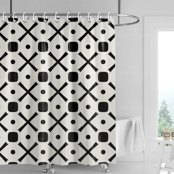 black geometric x shower curtain