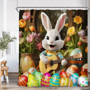 Easter Bunny Playing Guitar shower curtain