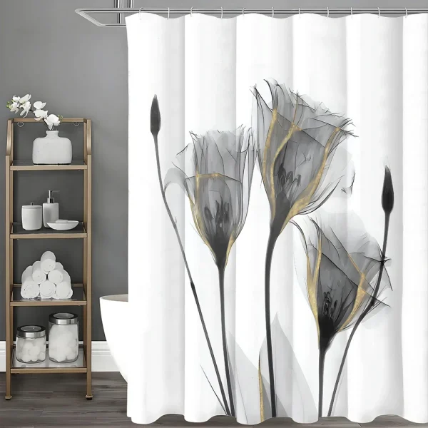Elegant Black and Gold Floral Shower Curtain