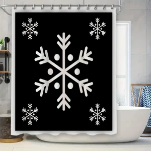 black shower curtain with snowflakes