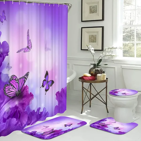purple butterfly floral curtain