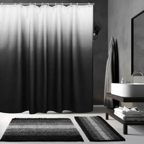 black and white ombre shower curtain set