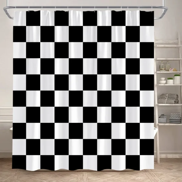 black and white checkered shower curtain