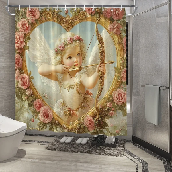Cupid in Golden Heart Shower Curtain
