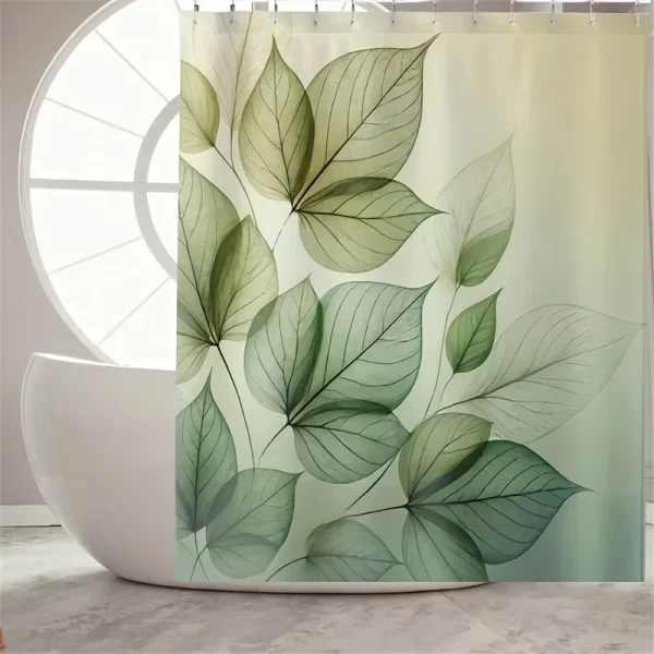 green leaves botanical shower curtain