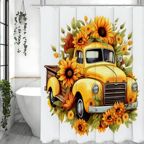 vintage yellow truck sunflower curtain