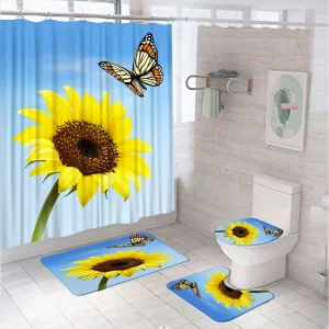 blooming sunflower butterfly shower curtain
