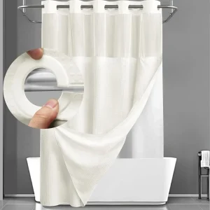 Beige Waffle Shower Curtain Set