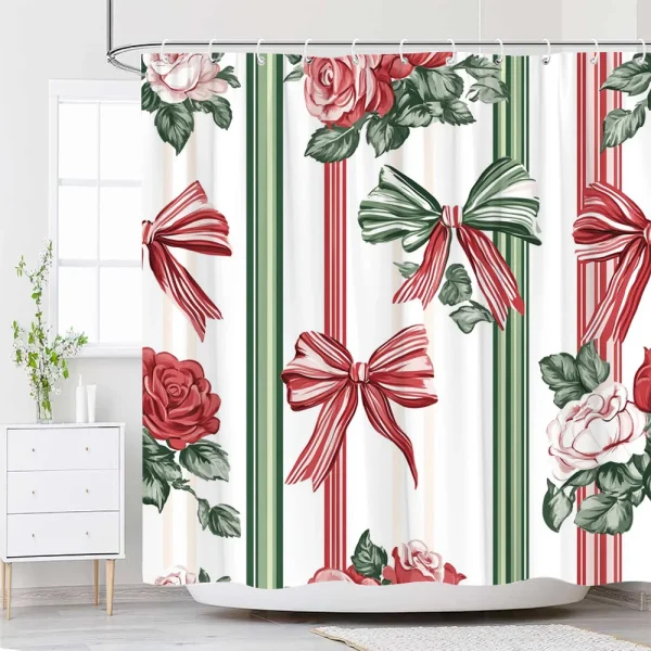 Christmas Bow and Floral Shower Curtain